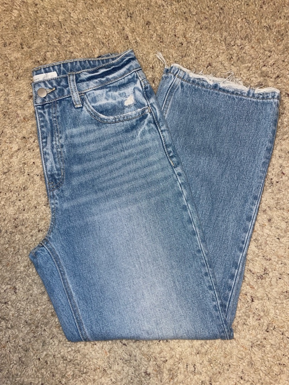 Altar'd State Light Blue Straight-Leg Jeans with Frayed Hem